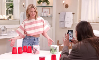 Elizabeth Banks, Chief Creative Officer of Archer Roose Wines Plays Flipcup with Hailey Bieber